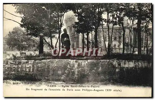 Cartes postales Paris Eglise Saint Julien le Pauvre Un fragment de l enceinte de Paris sous Philippe Auguste