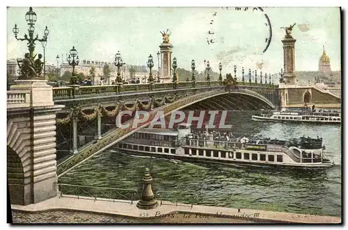 Cartes postales Paris Le Pont Alexandre III peniche