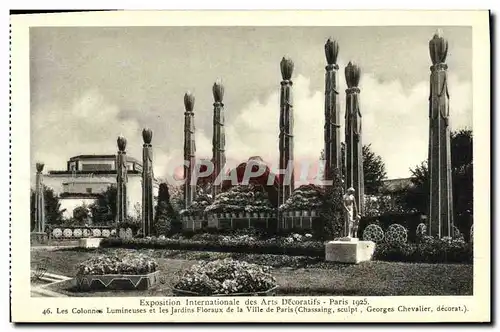 Cartes postales Exposition Internationale des Arts Decoratifs Paris Les Colonne Lumineuses et les Jardins Florau