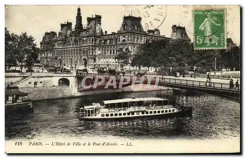 Ansichtskarte AK Paris L Hotel de Ville et le Pont d Arcole Peniche