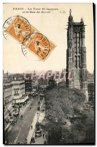 Cartes postales Paris La Tour St Jacques er la Rue de Rivoli