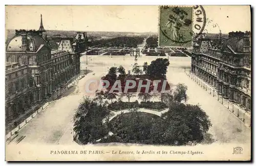 Cartes postales Panorama de Paris Le Louvre le Jardin et les Champs Elysees