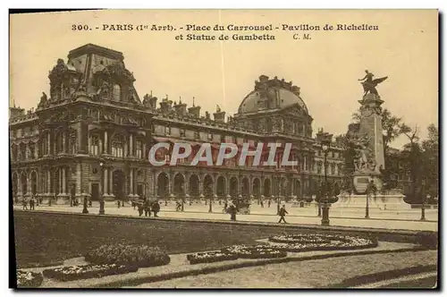 Cartes postales Paris Place du Carrousel Pavillon de Richelieu et Statue de Gambetta