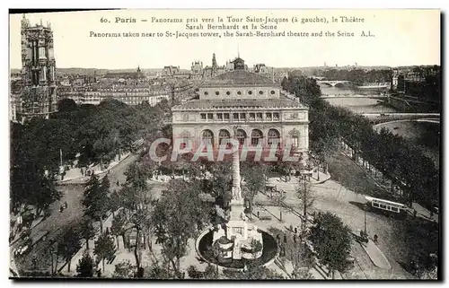 Ansichtskarte AK Paris Panorama Pris Vers la Tour Saint Jacques le Theatre Sarah Bernhardt et la Seine