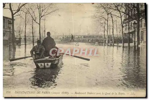 Cartes postales Paris Inondations Boulevard Diderot vers le quai de la Rapee