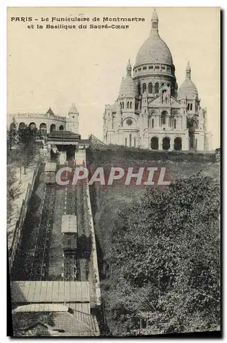 Cartes postales Paris Le Funiculaire de Montmartre et la Basilique du Sacre Coeur