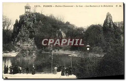 Cartes postales Paris Buttes Chaumont Le Lac Les Rochers et le Belvedere