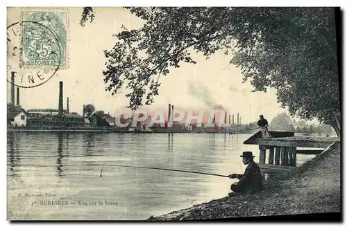 Ansichtskarte AK Suresnes Vue sur la Seine Peche Pecheur