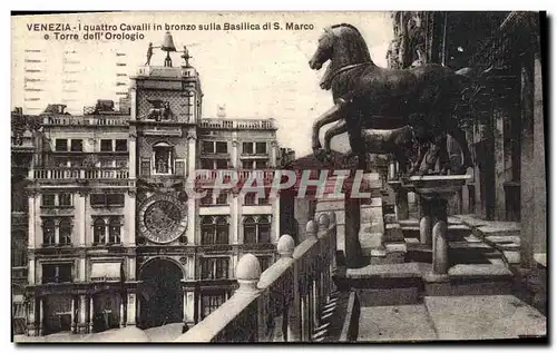 Ansichtskarte AK Venezia i quattro Cavalli in bronzo sulla Basilica di S Marco e Torre dell Orologio