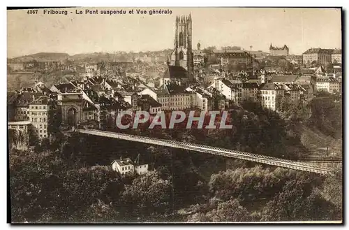 Ansichtskarte AK Fribourg Le Pont Suspendu et Vue Generale