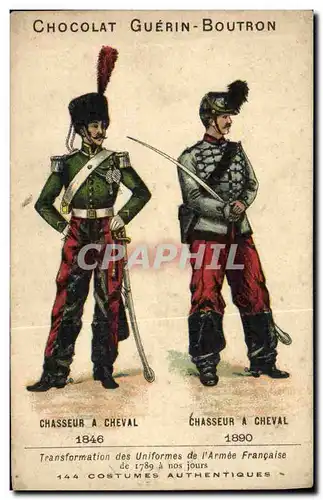 Chromo Chocolat Guerin Boutron Chasseur a cheval 1846 1890 Militaria