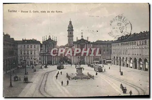 Cartes postales Torino Piazza Corlo Viste de Via Roma