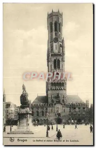 Cartes postales Bruges Le Beffroi et Statue Breydel et De Coninck