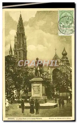 Cartes postales Anvers La Place Verte et la Statue Rubens