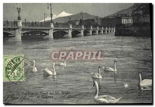 Cartes postales Geneve Pont du Mt Blanc et cygnes