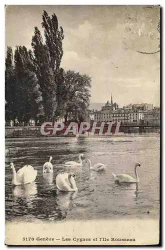 Cartes postales Geneve Les cygnes et l ile Rousseau Cygnes