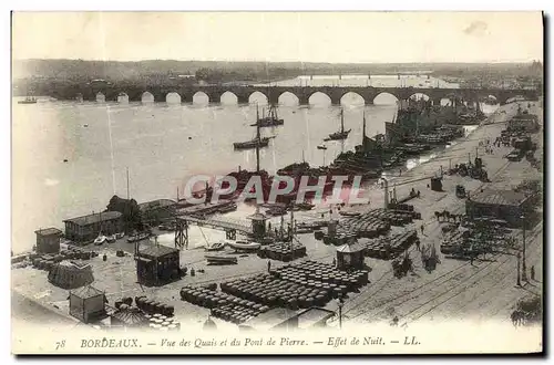 Cartes postales Bordeaux Vue des Quais et du Pont de Pierre Effet de Nuit