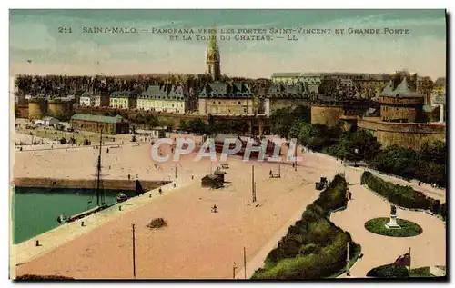 Cartes postales Saint Malo Panorama vers les ports Saint Vincent et grande porte et la tour du chateau