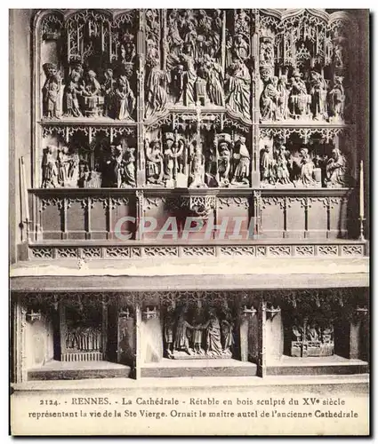 Ansichtskarte AK Rennes La Cathedrale Retable en bois sculpte du XV e siecle representant la vie de la Ste Vierge