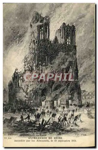 Ansichtskarte AK Cathedrale De Reims Incendiee Par les Allemands Militaria