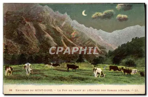 Cartes postales Environs du Mont Dore Le Puy De Sancy et l Entree des gorges d enfer Vaches