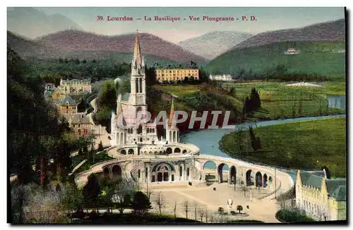 Cartes postales Lourdes La Basilique Vue Plongeante