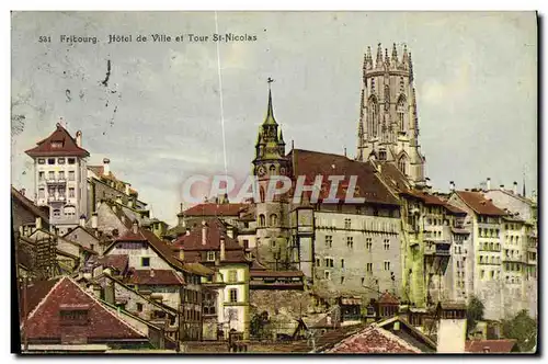 Cartes postales Fritourg Hotel de Ville et Tour St Nicolas
