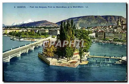 Cartes postales Geneve Pont des Bergues Pont du Mont Blanc et le Mont Blanc