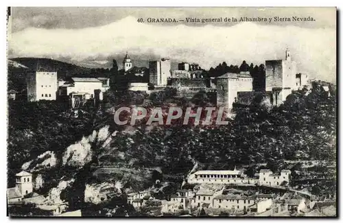 Cartes postales Granada Vista general de la Alhambra y Sierra Nevada