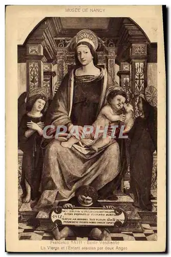 Cartes postales Franceseo Tatti Ecole venitienne La vierge et l enfant assistes par deux anges