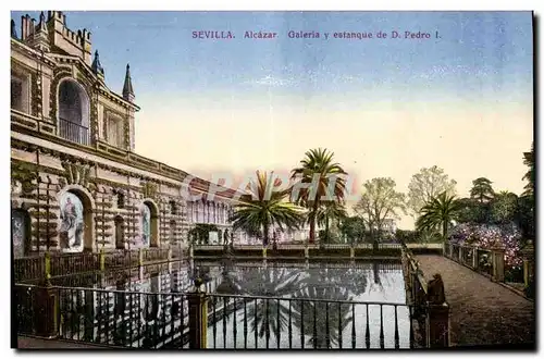 Ansichtskarte AK Sevilla Alcazar Galeria y estanque de D Pedro I