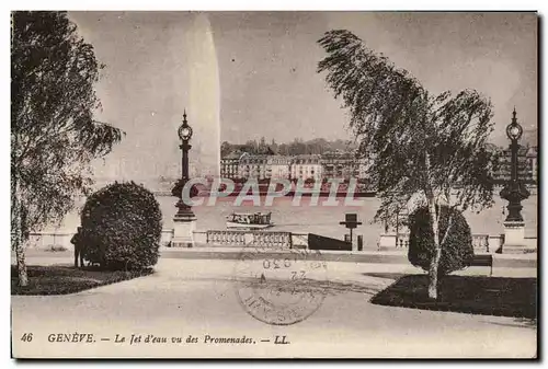 Cartes postales Geneve Le Jet d eau vu des Promenades