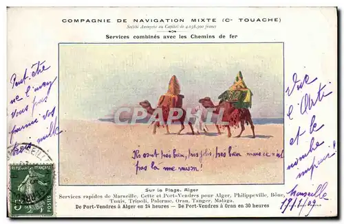 Cartes postales Compagnie de Navigation Mixte C Touache Services combines avec les chemins de fer Chameaux Alger