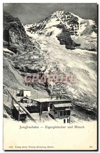 Ansichtskarte AK Jungfraubahn Station Eigergletscher und Monch