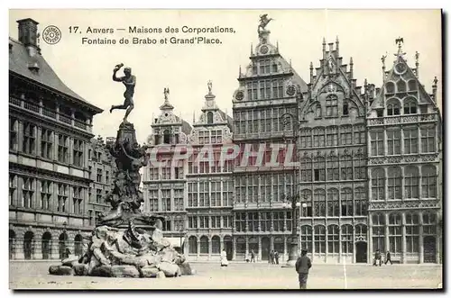 Ansichtskarte AK Anvers Maisons des Corporations Fontaine de Brabo et Grand Place