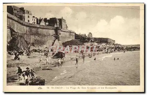 Ansichtskarte AK St Malo La Plage de Bon Secours et les Remparts