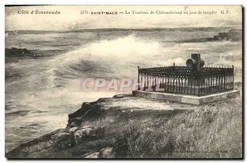 Cartes postales Saint Malo Le Tombeau de Chateaubriand un jour de tempete