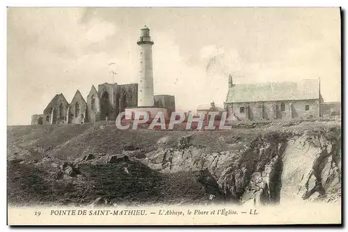 Ansichtskarte AK Pointe De Saint Mathieu L Abbaye le Phare et L Eglise