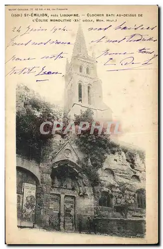 Cartes postales St Emilion Pres Libourne Clocher Bati Au Dessus l eglise monolithe