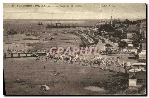 Cartes postales Cote D Argent Arcachon La Plage et les Jetees