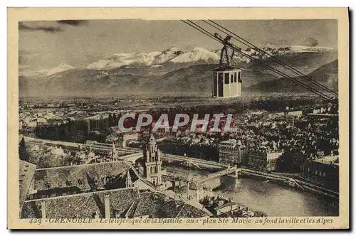 Ansichtskarte AK Grenoble Le teleferique de la Bastille au 1er plan Ste Marie au fond la ville et les Alpes