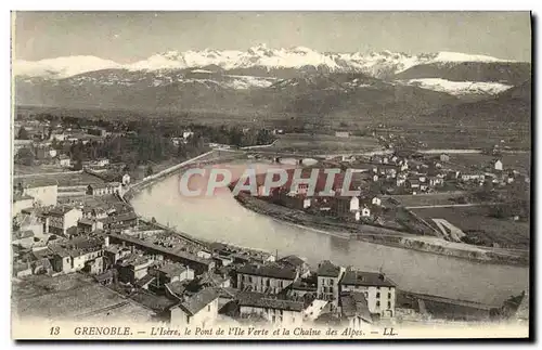 Ansichtskarte AK Grenoble L Isere Le Pont de l lle Verte et la Chaine des Alpes