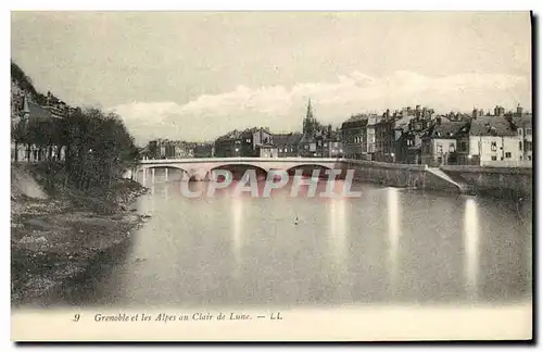 Cartes postales Grenoble et les Alpes au Clair de Lune