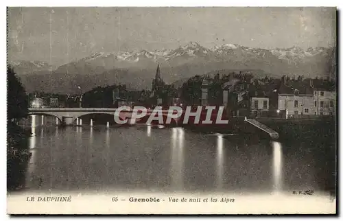 Cartes postales Grenoble Vue de Nuit et les Alpes