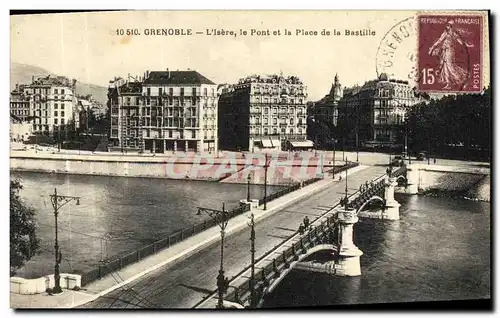 Cartes postales Grenoble L Isere le Pont et le Place de la Bastille