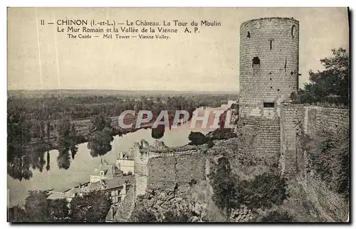 Cartes postales Chinon Le Chateau La Tour du Moulin Le mur Romain et la Vallee de la Vienne