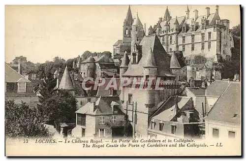 Cartes postales Loches Le Chateau Royal La Porte des cordeliers et la Collegiale