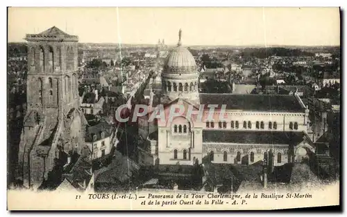 Cartes postales Tours Panorama de la Tour Charlemagne de la Basilique St Martin et de la partie Ouest de la vill