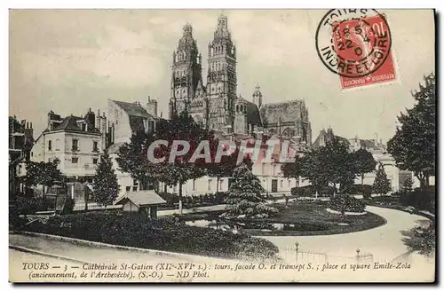 Ansichtskarte AK Tours Cathedrale St Gatien Square emile Zola