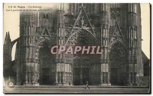 Ansichtskarte AK Tours La Cathedrale Les 3 portails de la facade principale